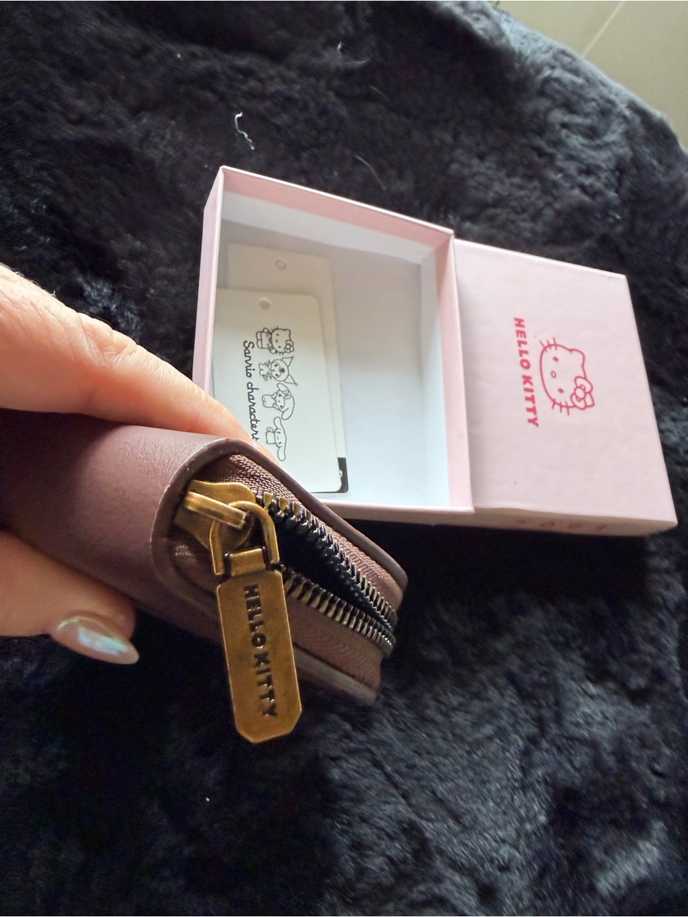 Sanrio Hello Kitty Brown and Gold Zip Coin Case - Picture 2 of 5